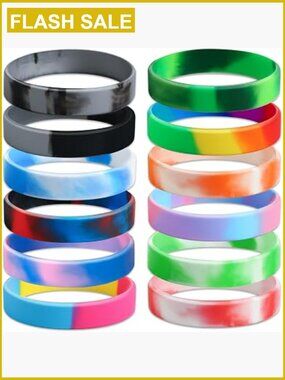 12 Pack Silicone Rubber Bracelets Wristbands Unisex One Size
